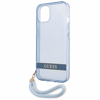 Guess GUHCP13MHTSGSB iPhone 13 6.1 viedtālruņa apvalks, zils, ciets, daļēji caurspīdīgs ar siksniņu