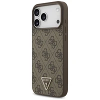 Guess Ādas 4G trīsstūra logotipa Strass Magnētiskais apvalks iPhone 17 Pro Max - brūns