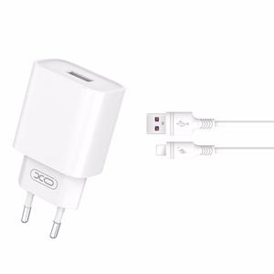 XO sienas lādētājs CE02D QC 3.0 18W 1x USB, balts + Lightning kabelis