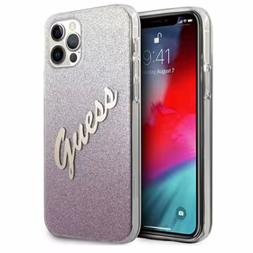 Guess GUHCP12LPCUGLSPI iPhone 12 Pro Max 6.7" rožais kietais vāciņš Glitter Gradient Script