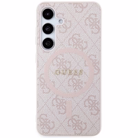 Guess 4G Collection Ādas Metāla Logotips Magnētiskais viedtālruņa apvalks Samsung Galaxy S24 - rozā