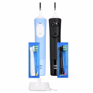 Oral-B Vitality Pro Duo – uzlādējama elektriskā zobu birste, 2 uzgaļi, 3 tīrīšanas režīmi, melns/zils/balts