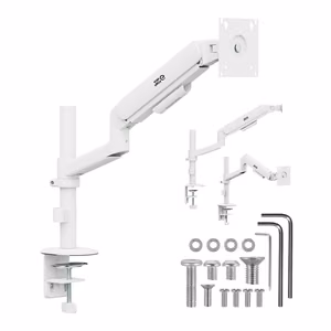 Ergo Office ER-691 W – monitora turētājs ar gāzes atsperi 17–32 collu ekrāniem, 1–10 kg, VESA līdz 100×100, matēti balts