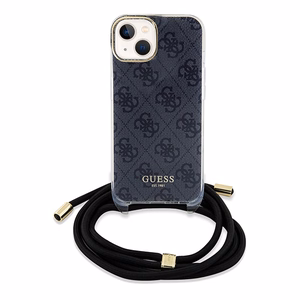 Guess Crossbody Cord 4G Print viedtālruņa apvalks iPhone 15/14/13 - melns