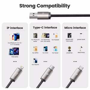 Tech-Protect UltraBoost 3in1 USB-A - Lightning / USB-C / micro USB 3.5A kabelis 1 m - pelēks