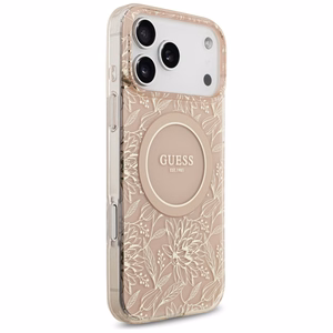Guess IML Flowers Electro Pearl Strap MagSafe Case for iPhone 17 Pro Max - Pink