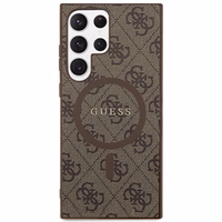 Guess 4G Collection Leather Metal Logo MagSafe viedtālruņa apvalks Samsung Galaxy S24 Ultra - brūns