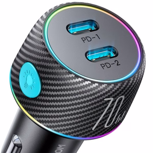 Automašīnas lādētājs Joyroom „JR-CCN02" melns 70W (2xUSB-C) ar LED gaismu