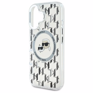 Karl Lagerfeld IML Monogram Karl & Choupette Head Magnētiskais viedtālruņa apvalks iPhone 16 - caurspīdīgs