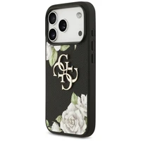 Guess Grained Roses & Big 4G Logo iPhone 17 Pro futrālis - melns