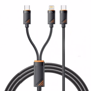 USB Kabelis Essager Triple 3in1 melns Type-C / Type-C / Lightning 120cm