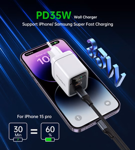 Choetech PD6051 2x USB-C PD 35W GaN sienas lādētājs ar ekrānu - balts