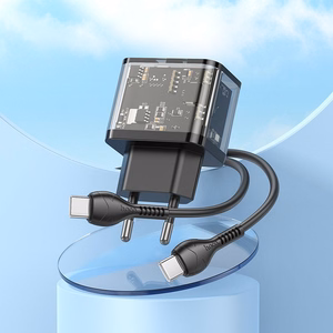 Lādētājs viedtālrunim Hoco USB A + USB C QC3.0 PD 3A 20W + kabelis USB C uz USB C N34 caurspīdīgs