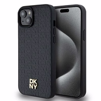 DKNY Ādas raksts metāla logotips Magnētiskais viedtālruņa apvalks iPhone 15 / 14 / 13 - melna