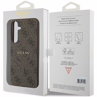 Guess 4G Collection Ādas Metāla Logotips Magnētiskais viedtālruņa apvalks Samsung Galaxy S24+ - brūns