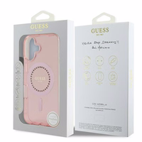 Guess IML Rhinestones Magnētiskais viedtālruņa apvalks iPhone 16 Plus - rozā