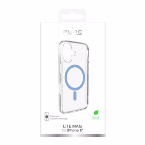 Чехол Puro Lite Mag TPU+PC совместимый с MagSafe для iPhone 17 - прозрачный с синим кольцом