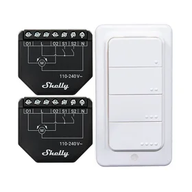 2 gab. komplekts žalūziju/aizkaru WiFi kontrolieris Shelly Shutter + BLU RC Button 4