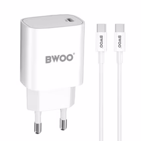 BWOO CDA159 PD wall lādētājs 20W 1x USB-C port + USB-C balts
