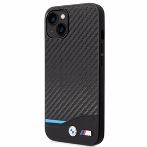 BMW BMHCP14S22NBCK iPhone 14 6.1 - melns ādas vāciņš ar oglekļa rakstu