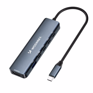 Wozinsky WHBC10Y4S 6-in-1 USB-C centrmezgls, alumīnija, ar 25 cm kabeli, pelēks