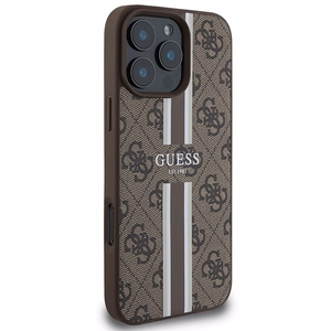 Guess 4G drukātās svītras magnētiskais viedtālruņa apvalks iPhone 16 Pro Max - brūns