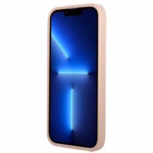 Guess GUHCP13MPSATPP iPhone 13 6.1 viedtālruņa apvalks, rozā, ciets, ar Saffiano trīsstūra logotipu un karšu nodalījumu
