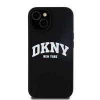 DKNY apvalks no šķidrā silikona MagSafe viedtālrunim iPhone 15 Plus / 14 Plus ar balto logotipu - melns (m)
