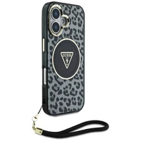 Guess HC IML leoparda trīsstūra auklas siksna MagSafe apvalks iPhone 16 - melns