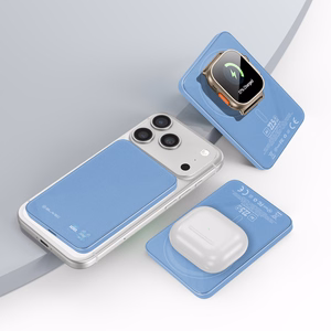 Blavec BJ-04 5000 mAh īpaši plāns magnētisks ārējais akumulators ar MagSafe, 7,8 mm, USB-C, 22,5 W, 3 vienā (PBBJ04-MC5LB) (krāsa: gaiši zila; stikla apdare)