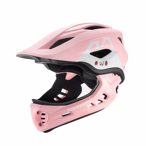 Rockbros TT-32001 truša dizaina bērnu velo ķivere ar noņemamu zoda aizsargu, izmērs S (48-52) - rozā