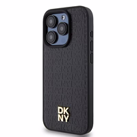 DKNY Ādas monogrammas raksta metāla logotips Magnētiskais viedtālruņa apvalks iPhone 15 Pro - melna