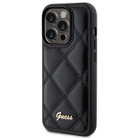 Guess Quilted Metal Logo viedtālruņa apvalks iPhone 15 Pro Max - melns