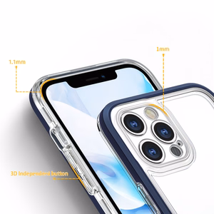  Skaidrs 3in1 vāciņš iPhone 12 Pro Max ar zila rāmi želejas pārklājums