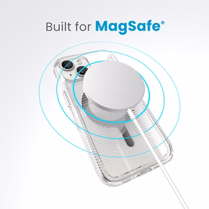Speck GemShell Grip MagSafe vāciņš ierīcei iPhone 17e / 16e / 15 / 14 / 13, caurspīdīgs, ar hroma apdari