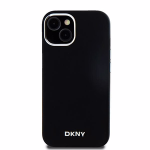 DKNY apvalks no šķidrā silikona MagSafe viedtālrunim iPhone 15 Plus / 14 Plus ar metāla logotipu - melns (m)