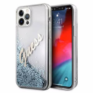 Guess GUHCP12LGLVSBL iPhone 12 Pro Max 6.7" zils/zils cietais apvalks Spīdumi Vintage Script