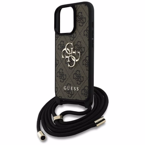 Guess 4G Big Logo Cord Stap viedtālruņa apvalks iPhone 16 Pro Max - brūns
