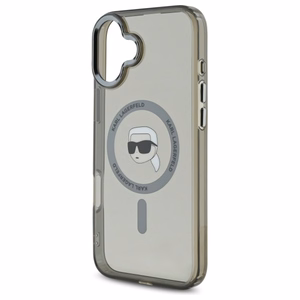 Karl Lagerfeld IML Metal Karl Head Magnētiskais iPhone 16 Plus viedtālruņa apvalks - melns