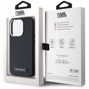 Karl Lagerfeld FW Metal Plate Magnētiskais iPhone 15 Pro Max viedtālruņa apvalks - melns