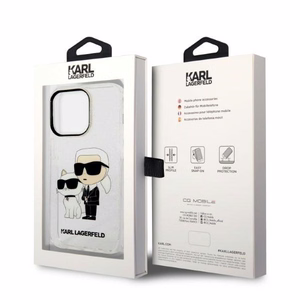 Karl Lagerfeld Glitter Karl&Choupette maciņš iPhone 14 Pro – caurspīdīgs