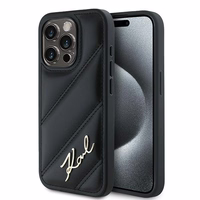Karl Lagerfeld Diagonal Quilted Script viedtālruņa apvalks iPhone 15 Pro - melns