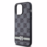 DKNY Ādas rūtainais mono raksts un drukātās svītras viedtālruņa apvalks iPhone 14 Pro Max - melns