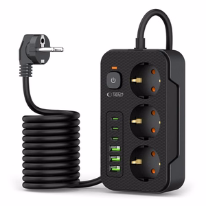 TECH-PROTECT PC3X6 PAGARINĀTĀJS 3 USB & 3 TYPE-C & 3 LIGZDU 200CM MELNS