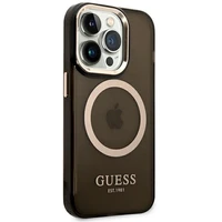 Guess GUHMP14XHTCMK iPhone 14 Pro Max 6.7" melns/melns cietais apvalks Zelta kontūra Daļēji caurspīdīgs Magnētiskais