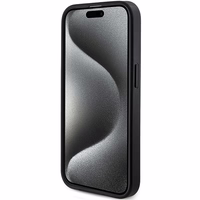 Guess 4G kolekcija ādas metāla logotips Magnētiskais apvalks iPhone 14 Pro Max - melns