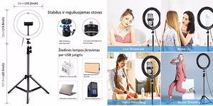 LED Ring Lamp 26 cm Ar Desktop Tripod Mount Up To 1.1m, Phone Clamp, USB