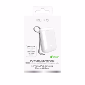 Puro Power Link 10 Plus 10000mAh внешний аккумулятор со встроенным кабелем USB-C – Белый