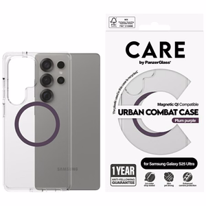 CARE by PanzerGlass Flagship Urban Combat Purple QI viedtālruņa apvalks Samsung Galaxy S25 Ultra - caurspīdīgs