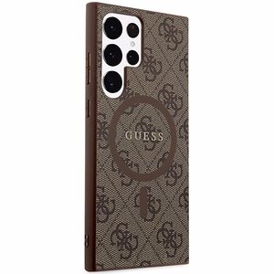 Guess 4G Collection Leather Metal Logo MagSafe чехол для Samsung Galaxy S24 Ultra - коричневый